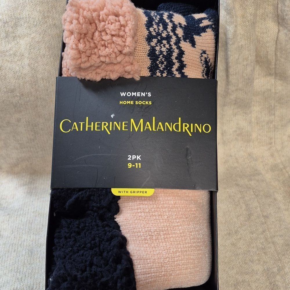 Catherine Malandrino Large 9-11 Faire Isle Dog Set of 2 Slipper Socks - New